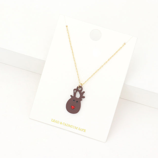 Madeline Love Brown Polymer Clay Reindeer Rudolph Pendant Necklace - Jewelry