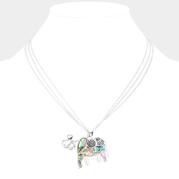 Madeline Love Abalone Abalone Metal Elephant Pendant Triple Chain Layered Necklace - Necklaces
