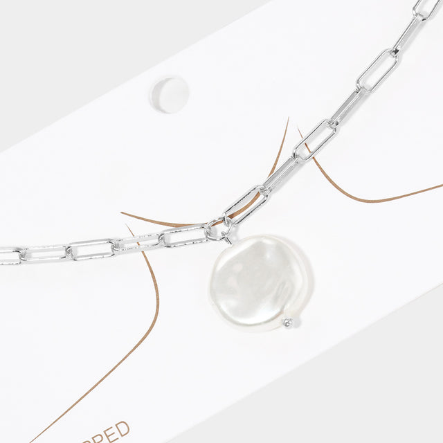 Madeline Love Rhodium White Gold Dipped Pearl Pendant Choker Necklace - Necklaces