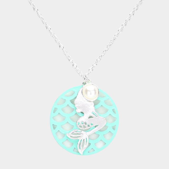 Madeline Love Mint Pearl Metal Mermaid Pendant Necklace - Necklaces