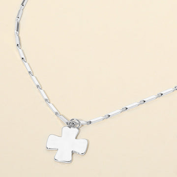 Madeline Love Rhodium Hammered Metal Cross Pendant Bar Link Chain Necklace - Necklaces