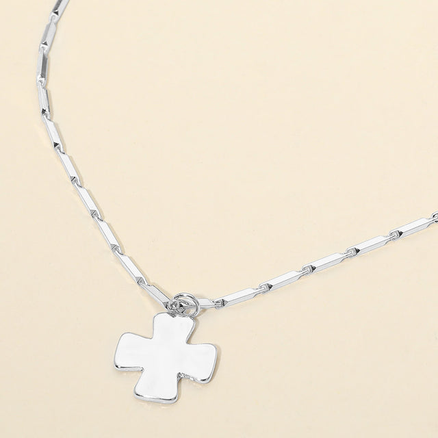Madeline Love Rhodium Hammered Metal Cross Pendant Bar Link Chain Necklace - Necklaces