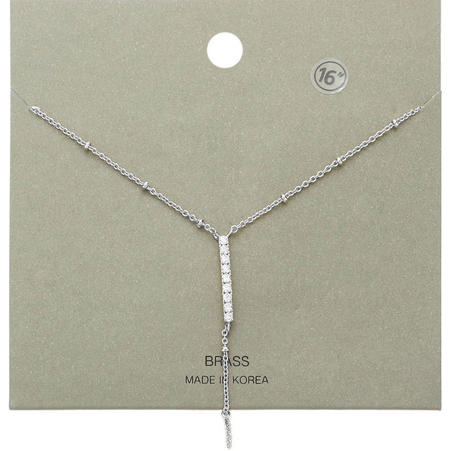 Madeline Love Rhodium Brass Metal Rhinestone Embellished Bar Pendant Y Necklace - Necklaces