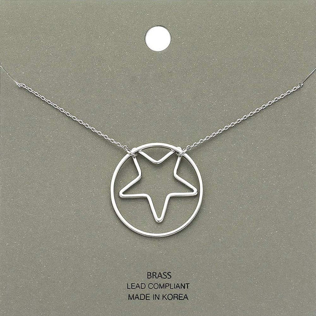 Madeline Love Rhodium Brass Metal Open Circle Star Pendant Necklace - Necklaces