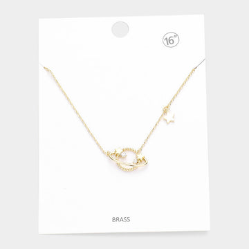 Madeline Love Gold Rhinestone Embellished Brass Metal Space Star Pendant Necklace - Necklaces