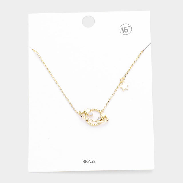 Madeline Love Gold Rhinestone Embellished Brass Metal Space Star Pendant Necklace - Necklaces