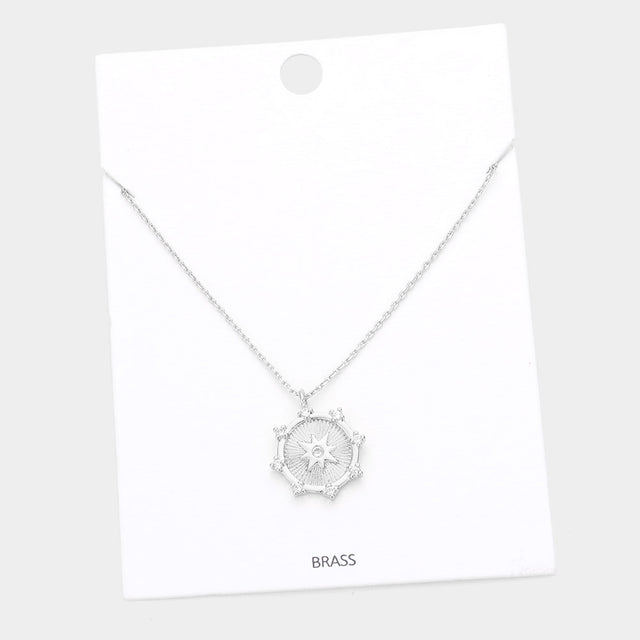 Madeline Love Rhodium Brass Metal Rhinestone Embellished North Star Pendant Necklace - Necklaces