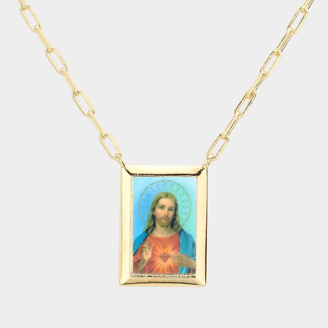 Madeline Love Gold Gold Dipped Brass Metal Sacred Heart of Jesus Pendant Necklace - Necklaces