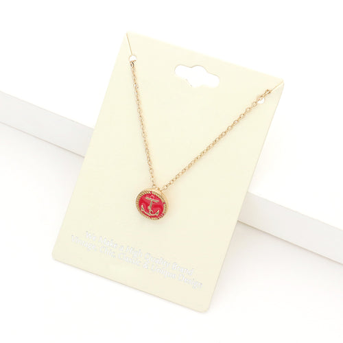 Lacquered Enamel Anchor Pendant Necklace - Fuchsia