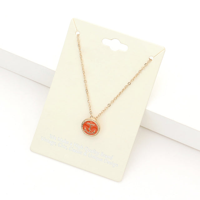 Madeline Love Orange Lacquered Enamel Anchor Pendant Necklace - Necklaces