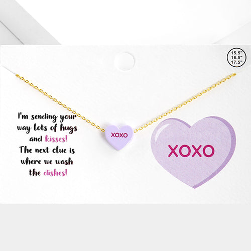 XOXO Message Heart Pendant Necklace - Lavender