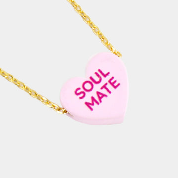 Soul Mate Message Heart Pendant Necklace - Pink - Necklaces