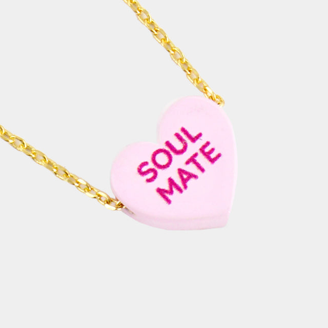 Soul Mate Message Heart Pendant Necklace - Pink - Necklaces