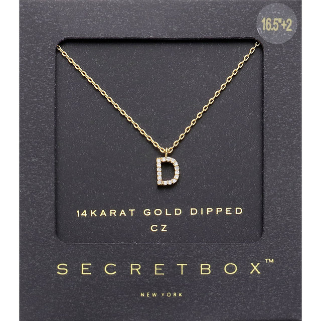 Madeline Love ~D~, Gold -D- Secret Box _ 14K Gold Dipped CZ Initial Monogram Pendant Necklace - Jewelry