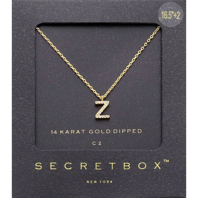 Madeline Love ~Z~, Gold -Z- Secret Box _ 14K Gold Dipped CZ Initial Monogram Pendant Necklace - Jewelry