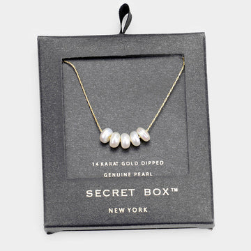 Madeline Love Gold Secret Box _ 14k Gold Dipped Genuine Pearl Necklace - Necklaces