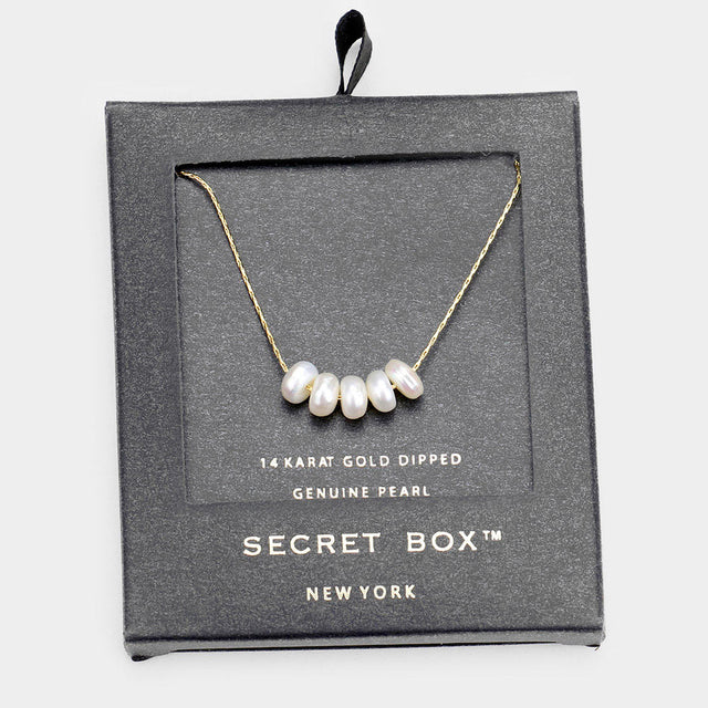 Madeline Love Gold Secret Box _ 14k Gold Dipped Genuine Pearl Necklace - Necklaces
