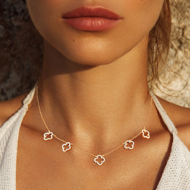 Madeline Love Gold Gold Dipped CZ Quatrefoil Pendant Station Necklace - Necklaces