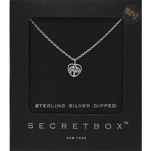 Madeline Love Silver SECRET BOX_Sterling Silver Dipped Tree of Life Metal Heart Pendant Necklace - Necklaces