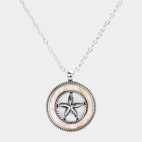 Collar con colgante de estrella de mar y perla - Plata antigua, crema