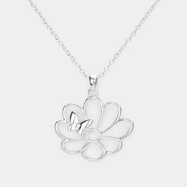 Madeline Love Silver Metal Cutout Flower Butterfly 
 Pendant Necklace - Jewelry