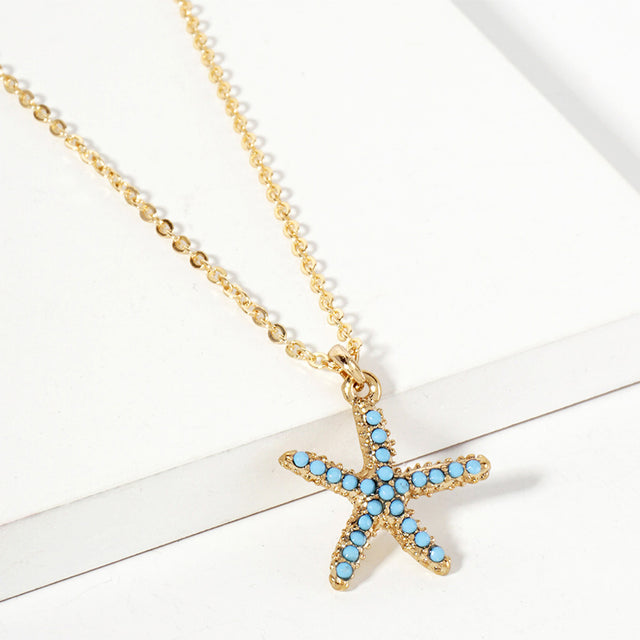 Turquoise Stone Paved Starfish Pendant Necklace