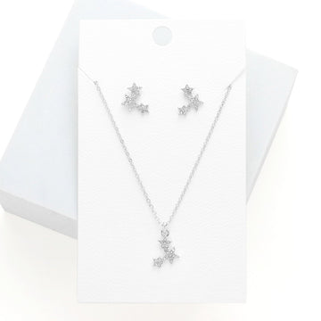 Madeline Love Rhodium Rhinestone Embellished Triple Star Pendant Necklace - Necklaces