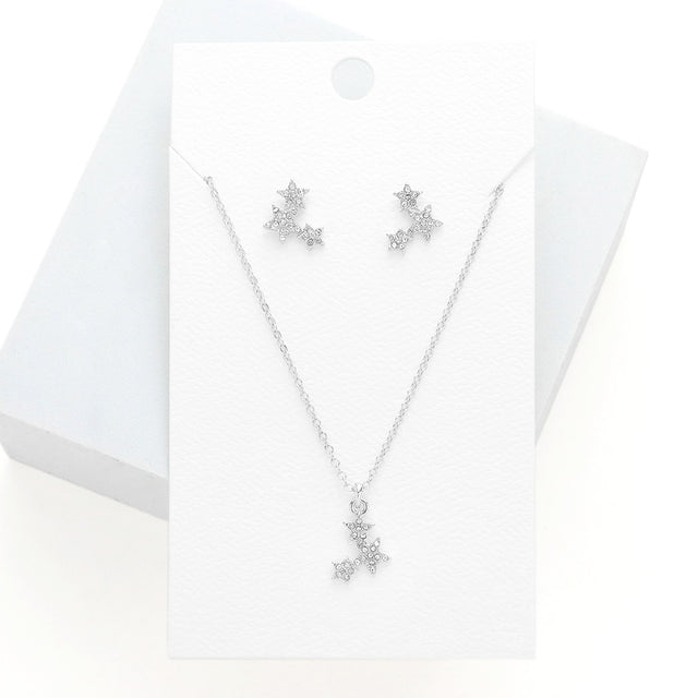 Madeline Love Rhodium Rhinestone Embellished Triple Star Pendant Necklace - Necklaces