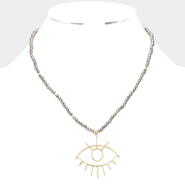 Madeline Love Gray Metal Evil Eye Pendant Faceted Beaded Necklace - Necklaces