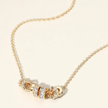 Madeline Love Clear, Gold Stone Paved Multi Ring Charm Pendant Necklace - Necklaces