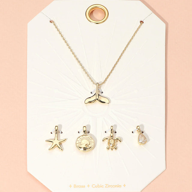 Madeline Love Gold Metal Whale Tale Starfish Turtle Sun CZ Teardrop Stone Charm Pendant Necklace - Beauty & Cosmetics