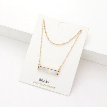Madeline Love Abalone Brass Metal Abalone Rectangle Pendant Double Layered Necklace - Necklaces
