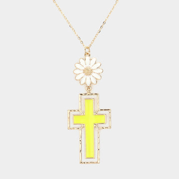 Madeline Love Yellow Daisy Flower Cross Link Pendant Necklace - Necklaces