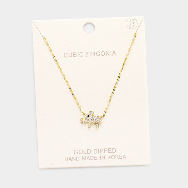 Madeline Love Gold Gold Dipped Cubic Zirconia Elephant Pendant Necklace - Jewelry