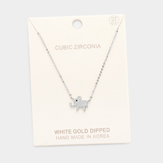 Madeline Love Rhodium White Gold Dipped Cubic Zirconia Elephant Pendant Necklace - Jewelry