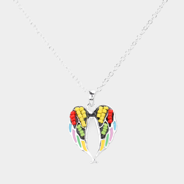 Madeline Love Multi Seed Bead Embellished Wings Pendant Necklace - Necklaces