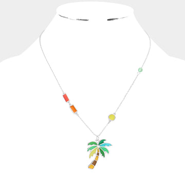 Madeline Love Multi Colorful Palm Tree Pendant Necklace - Necklaces