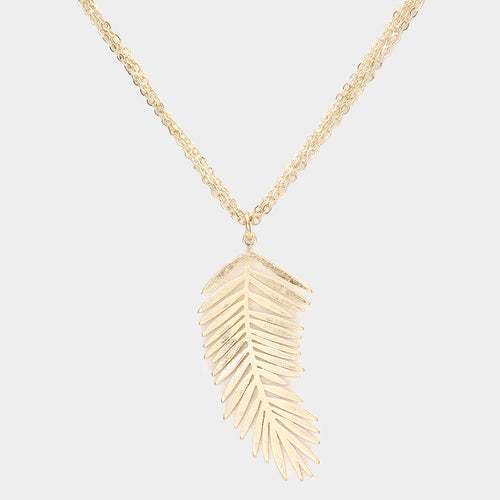 Metal Leaf Pendant Necklace - Worn Gold