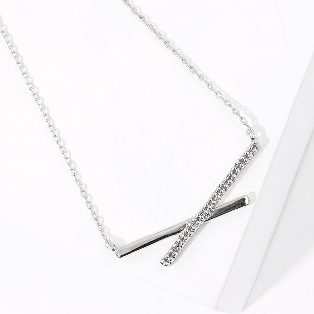 Madeline Love Clear, Rhodium White Gold Dipped CZ Stone Paved Crisscross Pendant Necklace - Jewelry