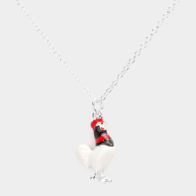 Madeline Love White 3D Rooster Pendant Necklace - Necklaces