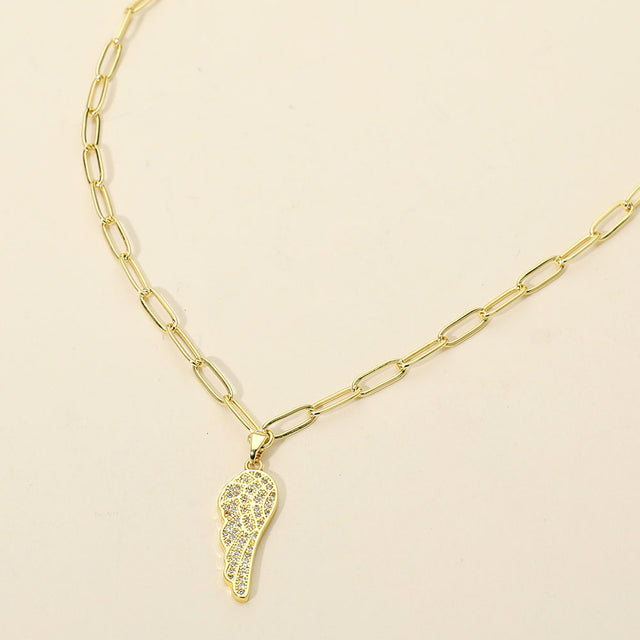 Madeline Love Gold Stainless Steel CZ Stone Paved Angel Wing Pendant Paperclip Chain Necklace - Jewelry