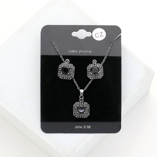 Madeline Love Jet Black CZ Round Accented Octagon Pendant Necklace - Jewelry