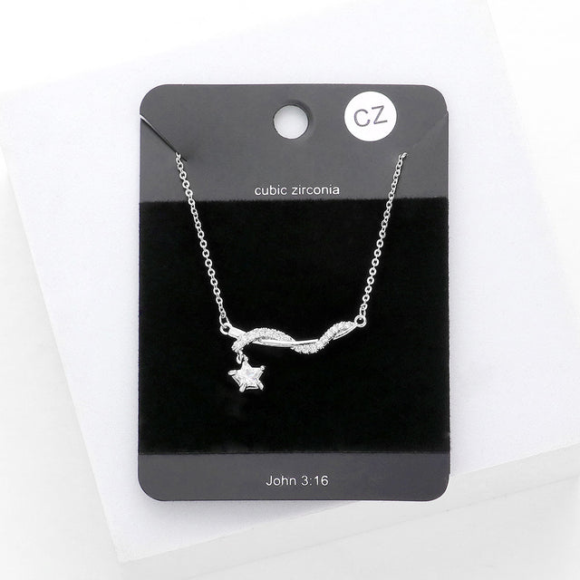 Madeline Love Rhodium CZ Star Accented Pendant Necklace - Necklaces