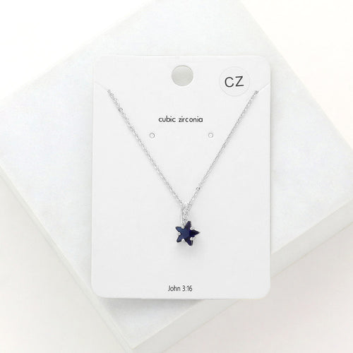 CZ Star Pendant Necklace - Sapphire