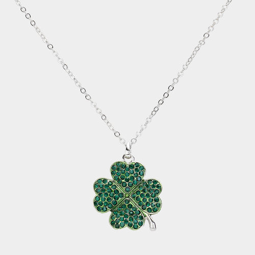 Crystal Paved Clover Pendant Necklace - Emerald