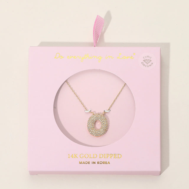 Madeline Love Gold -O- 14K Gold Dipped CZ Stone Paved Initial Monogram Pendant Necklace - Jewelry