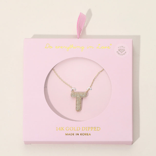 Madeline Love Gold -T- 14K Gold Dipped CZ Stone Paved Initial Monogram Pendant Necklace - Jewelry