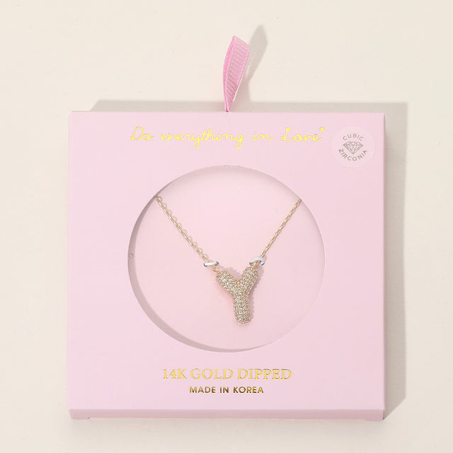 Madeline Love Gold -Y- 14K Gold Dipped CZ Stone Paved Initial Monogram Pendant Necklace - Jewelry
