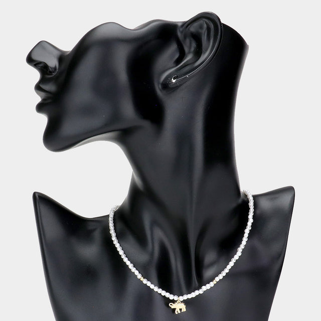 Madeline Love Cream Metal Elephant Pendant Pearl Necklace - Necklaces