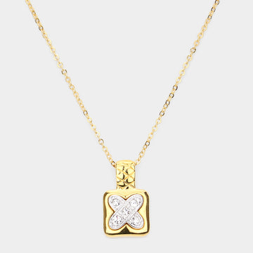 Madeline Love Gold X shape point rhinestone pave pendant necklace - Necklaces
